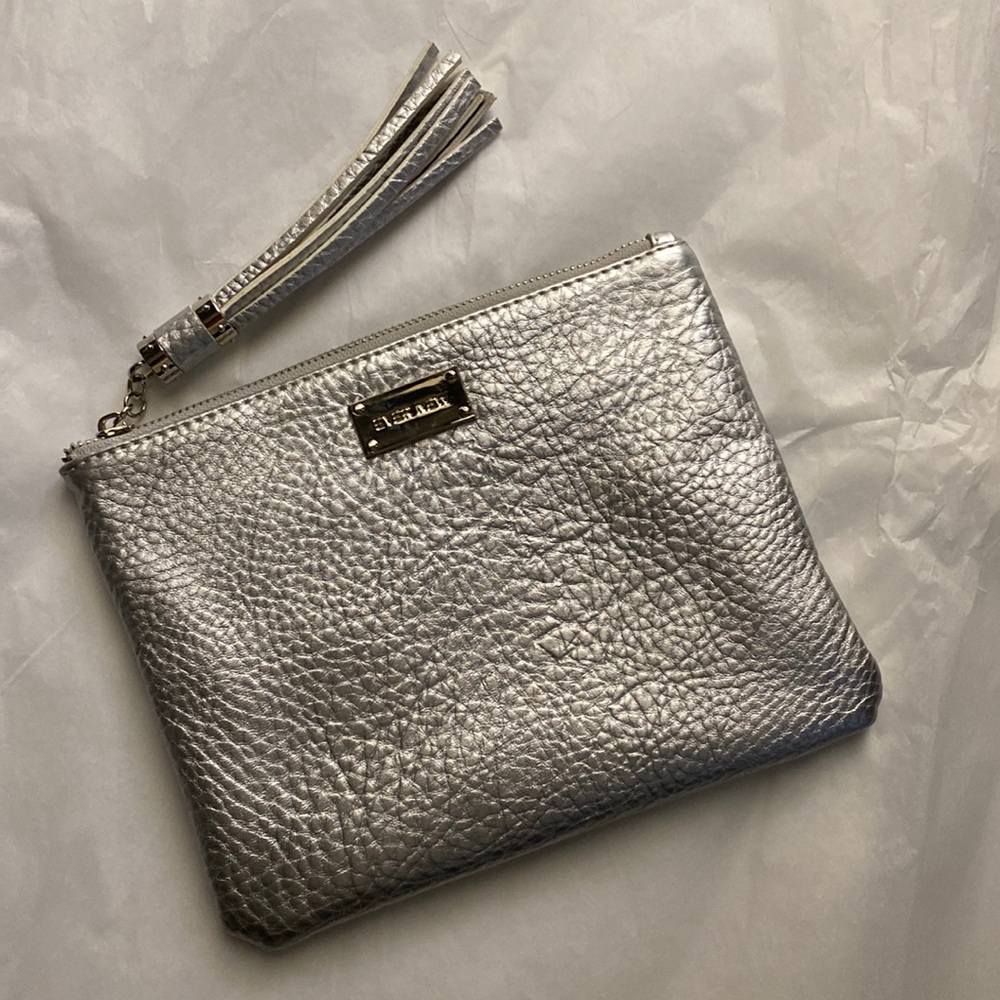 Ever New silver tone wristlet clutch